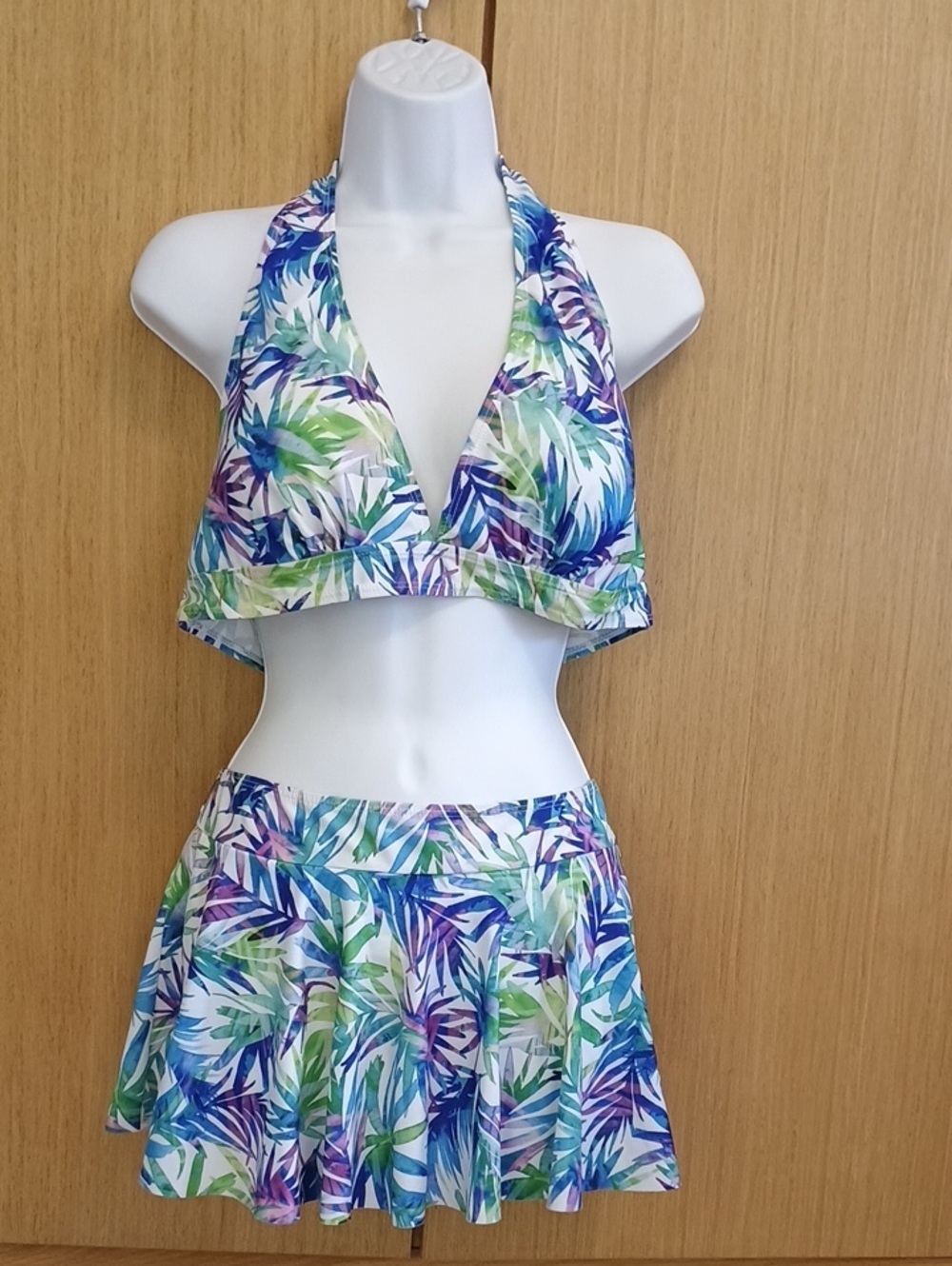Catherine Malandrino SZ XL 2 Piece Blue Green Purple Tropical Print Swim Suit